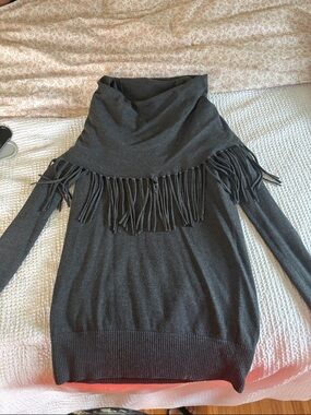 Michael Kors Charcoal Fringe Cowl Neck Sweater